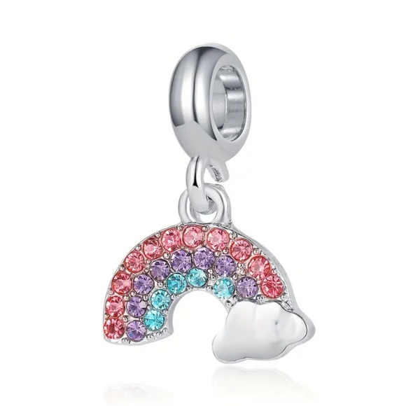 New Silver Rainbow Cloud Colorful CZ Charm Bracelet Bead - Picture 1 of 1